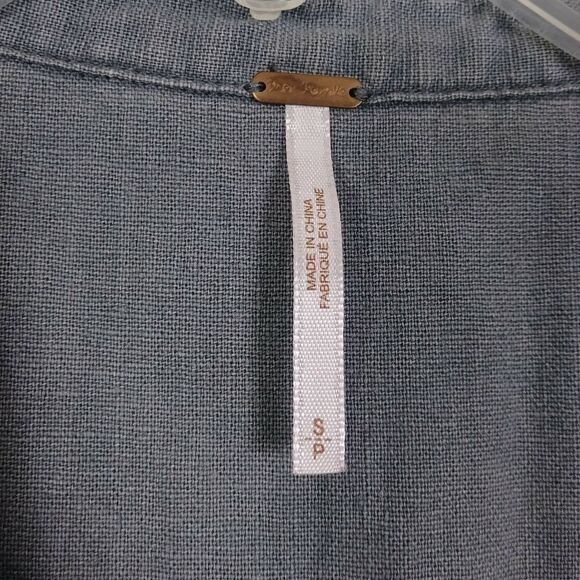 Free People Grey Distressed Linen Button Up Sleeveless Top - Picture 9 of 10